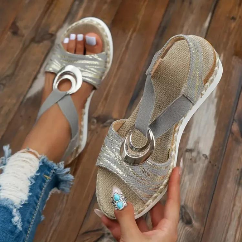 Lina | Elegant Summer Wedge Sandals with Metal Accent