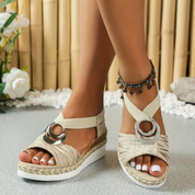 Lina | Elegant Summer Wedge Sandals with Metal Accent