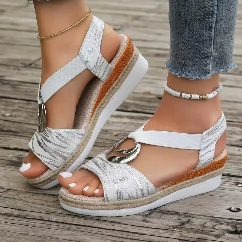 Lina | Elegant Summer Wedge Sandals with Metal Accent