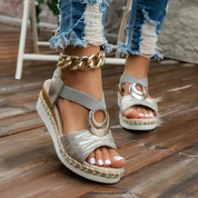 Lina | Elegant Summer Wedge Sandals with Metal Accent